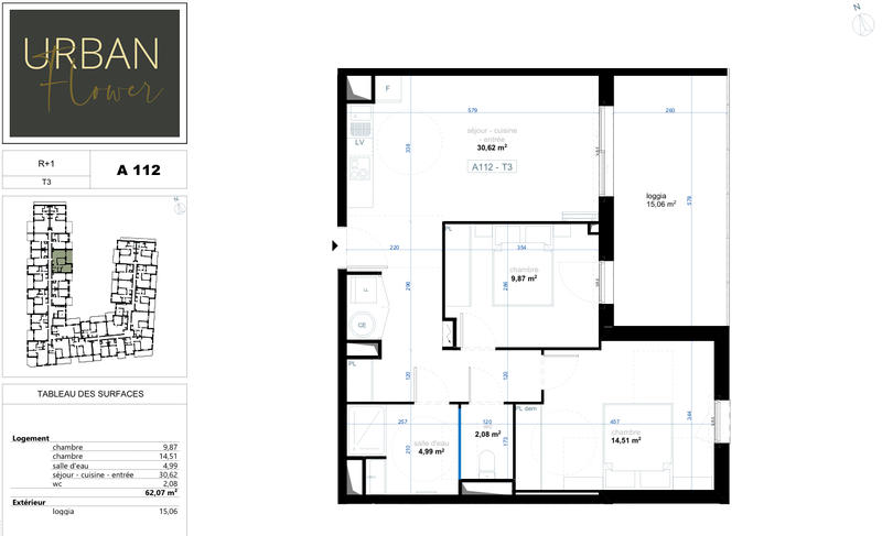 Appartement - 62 m² - 3 pièces