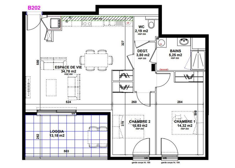 Appartement - 72 m² - 3 pièces