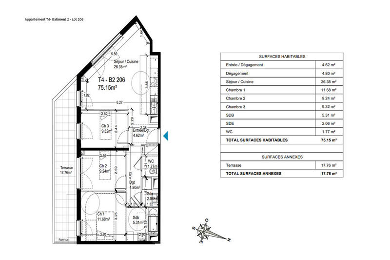 Appartement - 75 m² - 4 pièces