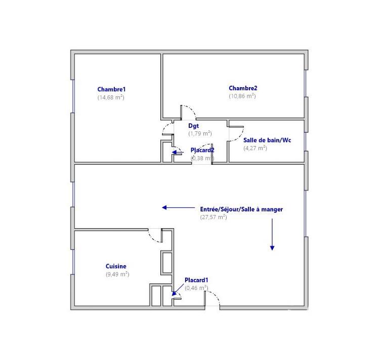 Appartement - 70 m² - 3 pièces