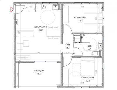 Appartement - 62 m² - 3 pièces
