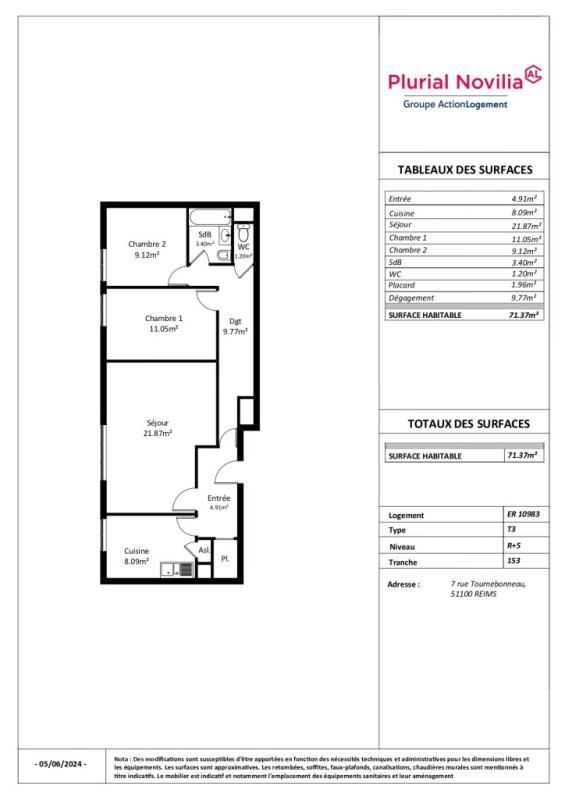 Appartement - 71 m² - 3 pièces