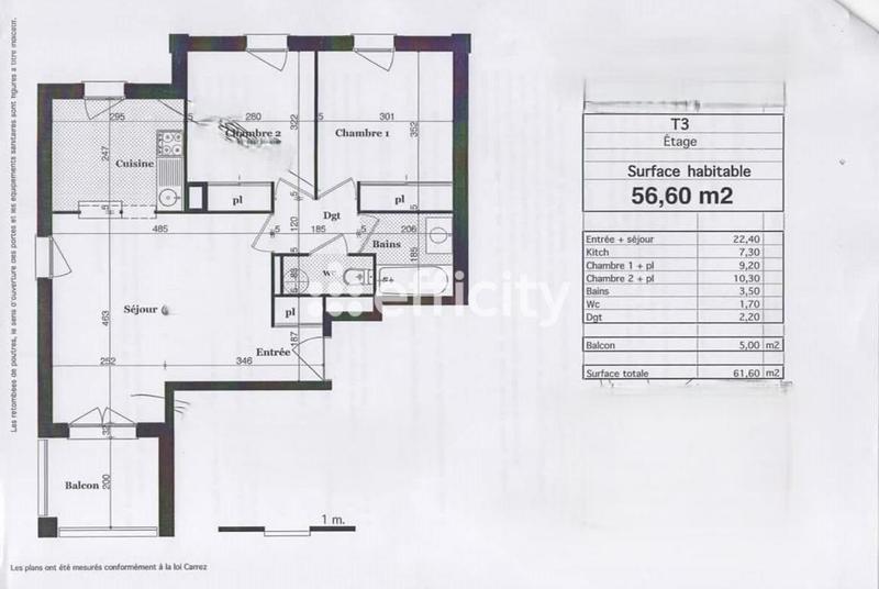 Appartement - 57 m² - 3 pièces
