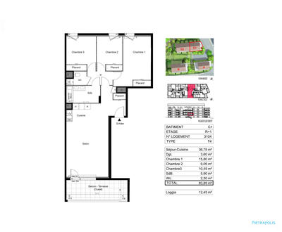 Appartement - 84 m² - 4 pièces