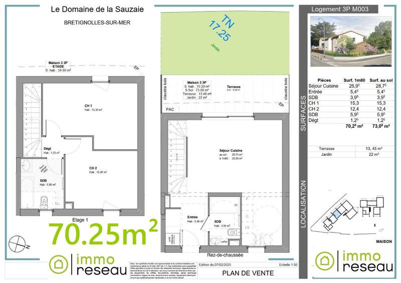 Maison - 70 m² - 3 pièces