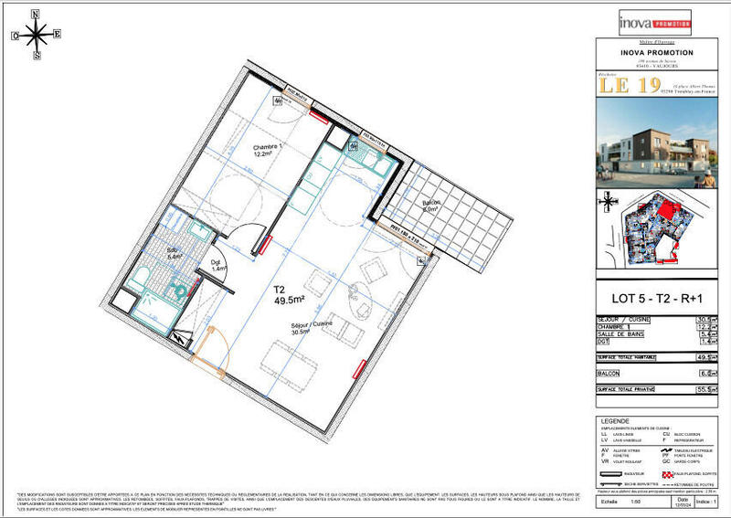 Appartement - 50 m² - 2 pièces