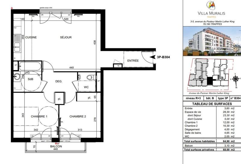 Appartement - 65 m² - 3 pièces