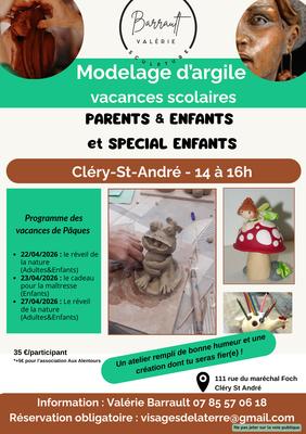 Atelier de modelage d'argile Adultes&amp;Enfants à Cléry - thème : le réveil de la nature