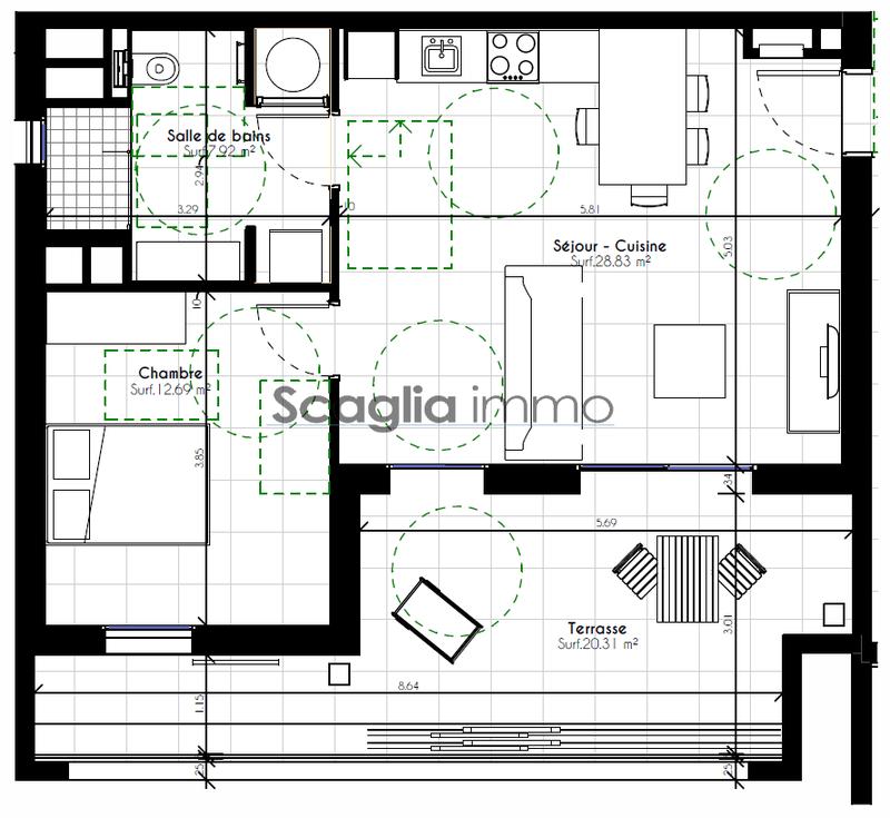 Appartement - 49 m² - 2 pièces