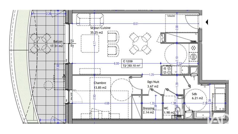 Appartement - 63 m² - 2 pièces
