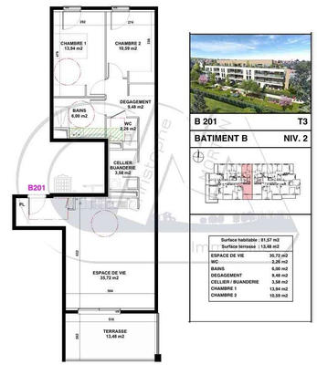 Appartement - 82 m² - 3 pièces