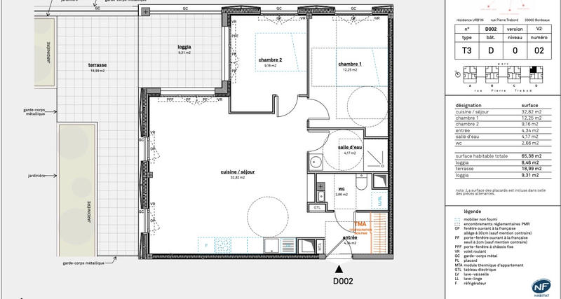Appartement - 65 m² - 3 pièces