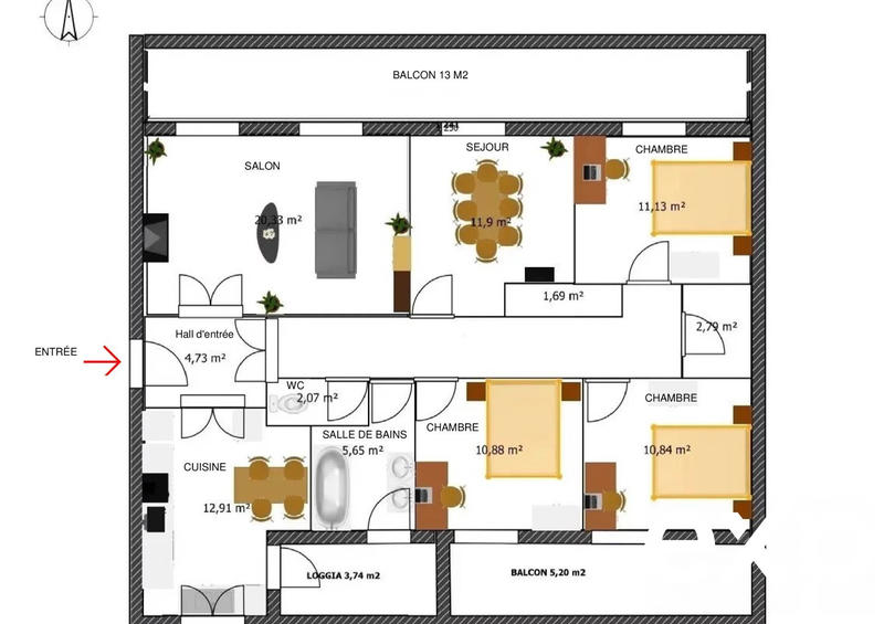 Appartement - 115 m² - 5 pièces