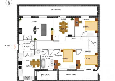 Appartement - 115 m² - 5 pièces