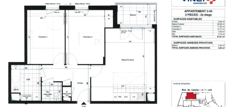 Appartement - 62 m² - 3 pièces