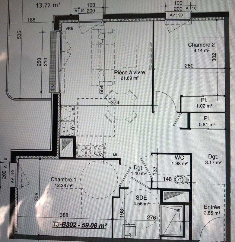 Appartement - 59 m² - 3 pièces