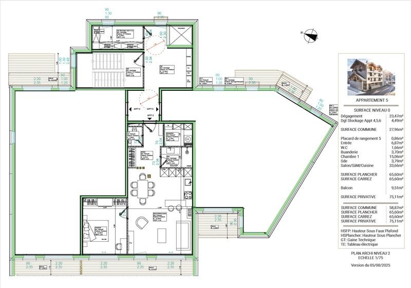Appartement - 65 m² - 2 pièces