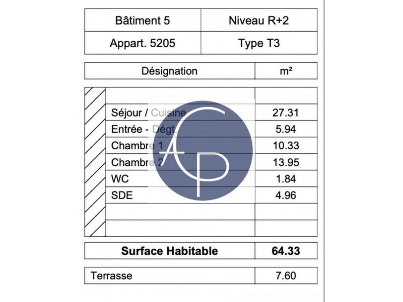 Appartement - 64 m² - 3 pièces