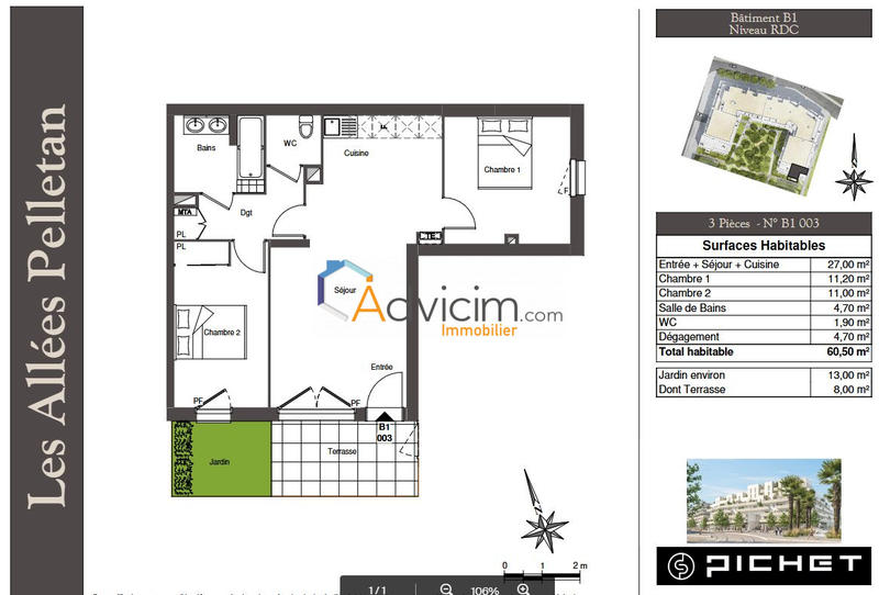 Appartement - 61 m² - 3 pièces