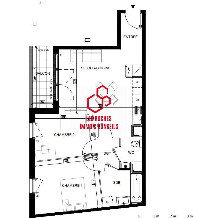 Appartement - 55 m² - 3 pièces