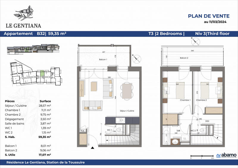 Appartement - 59 m² - 3 pièces