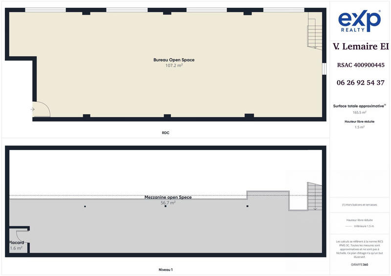 Bureau - 164 m² - 2 pièces