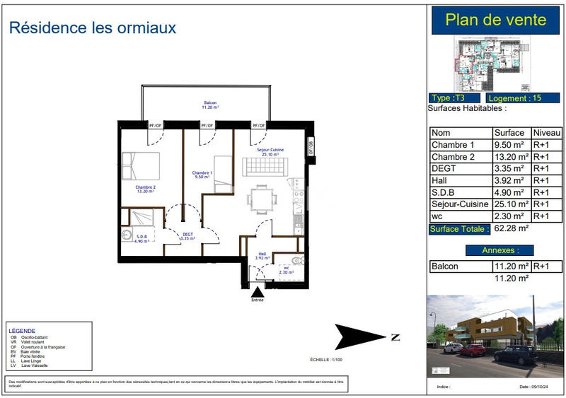 Appartement - 62 m² - 3 pièces