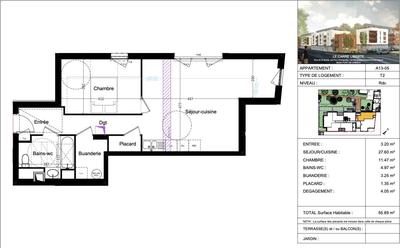 Appartement - 56 m² - 2 pièces