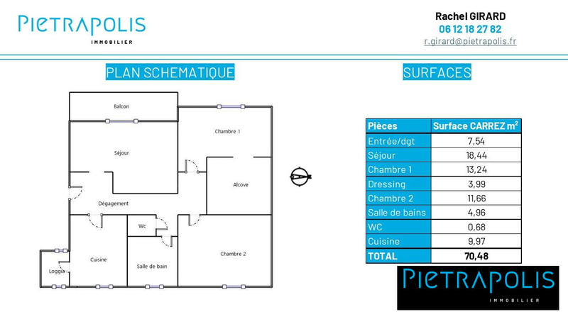 Appartement - 70 m² - 3 pièces
