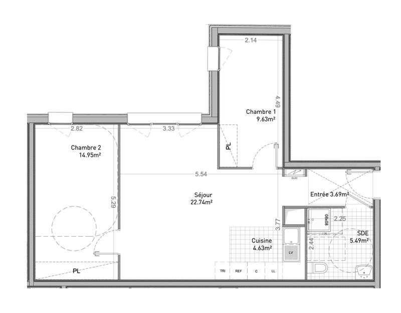 Appartement - 63 m² - 3 pièces
