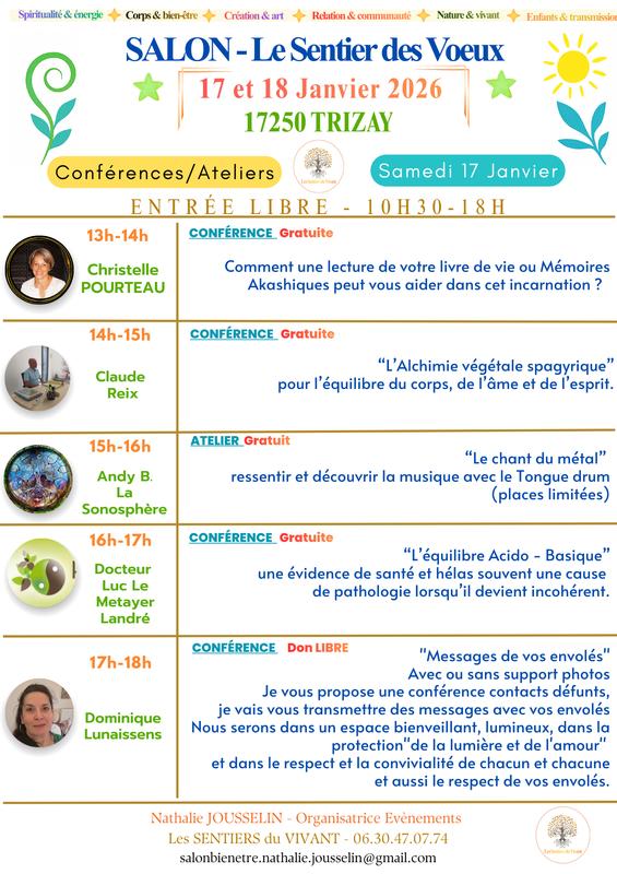 Salon 17 et 18 Janvier 2026 -17250 Trizay-Salon: le sentier des Voeux -Corps &amp; bien‑être,Spiritualité &amp; médecines douces