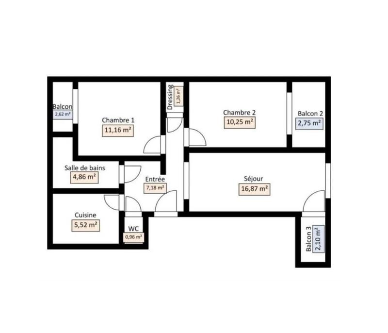 Appartement - 58 m² - 3 pièces