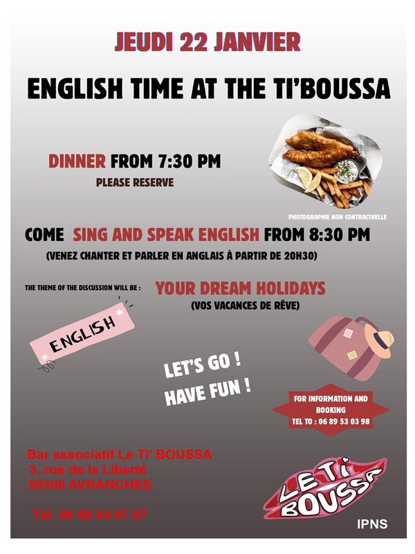 Soirée culturelle anglaise "English time at the Ti'Boussa"