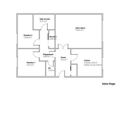 Appartement - 65 m² - 3 pièces