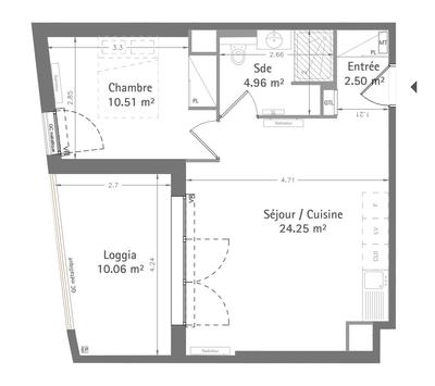 Appartement - 43 m² - 2 pièces