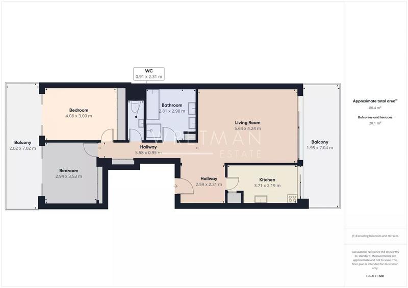 Appartement - 80 m² - 3 pièces