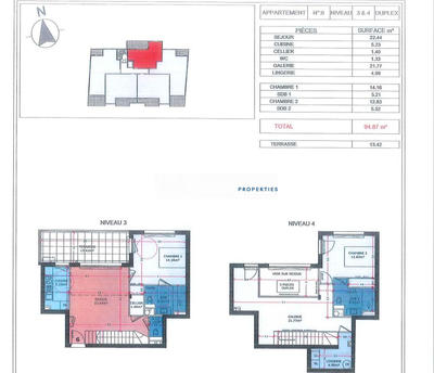 Duplex - 95 m² - 3 pièces