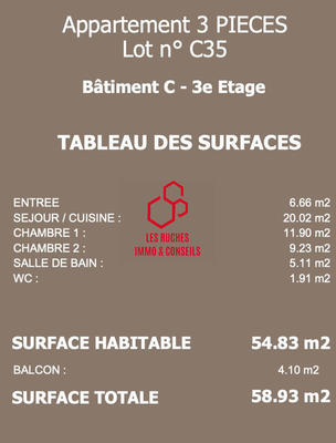 Appartement - 55 m² - 3 pièces