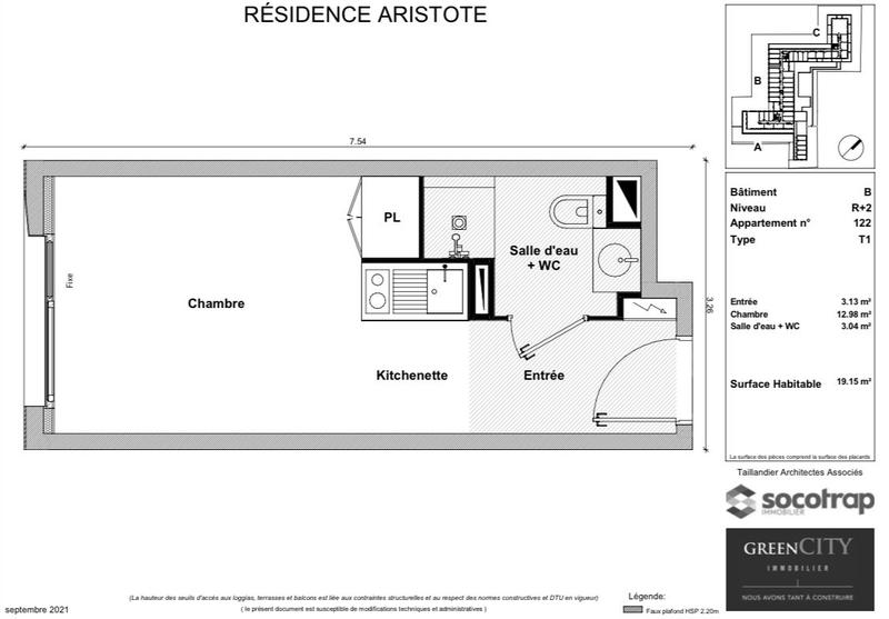 Appartement - 19 m² - 1 pièce