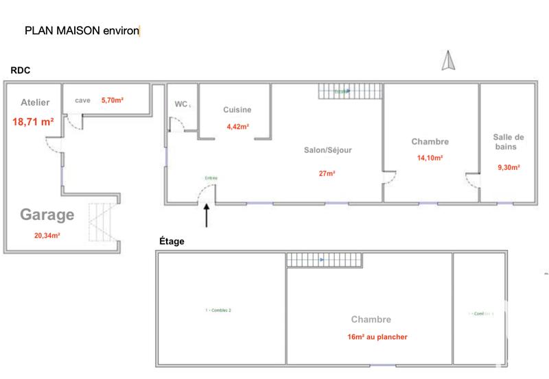 Maison de ville - 59 m² - 3 pièces