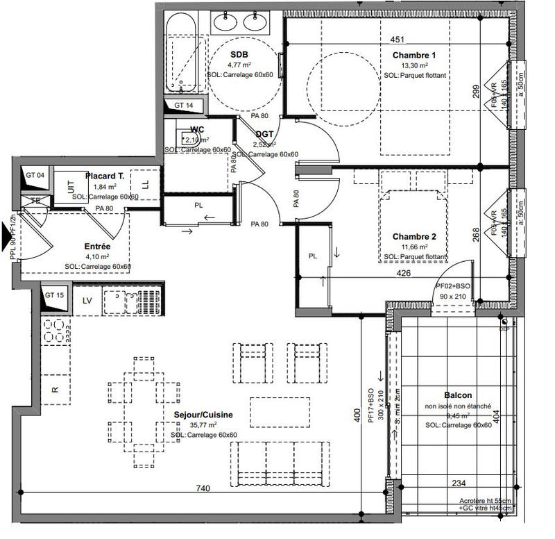 Appartement - 76 m² - 3 pièces