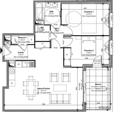 Appartement - 76 m² - 3 pièces