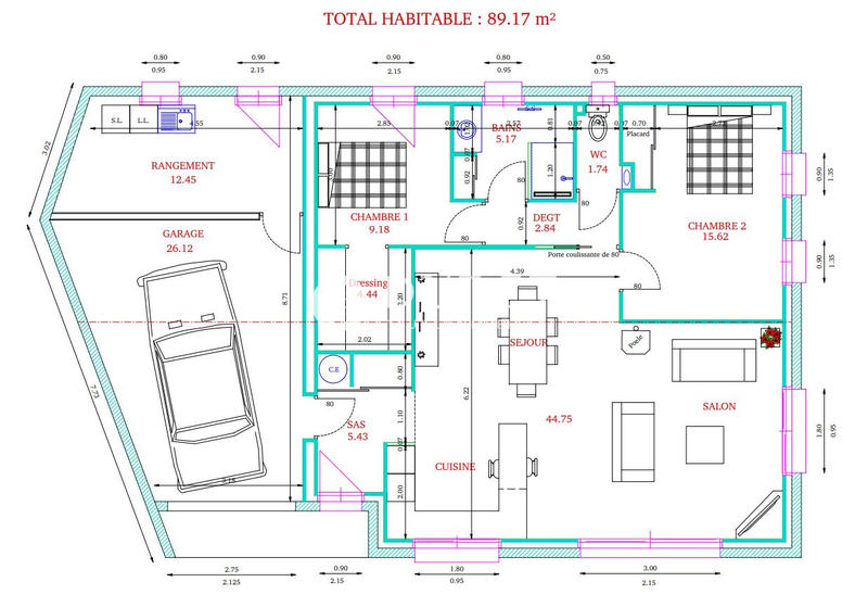 Maison - 89 m² - 5 pièces