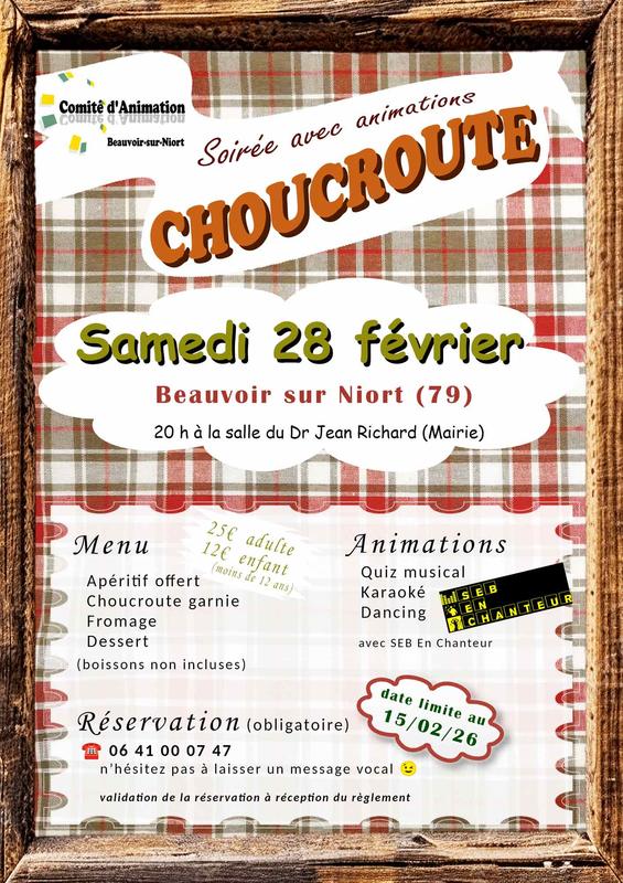 Soirée-repas Choucroute à Beauvoir-sur-Niort