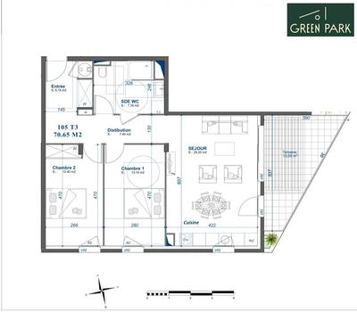 Appartement - 70 m² - 3 pièces