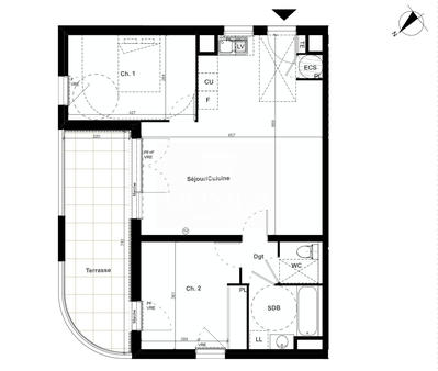 Appartement - 70 m² - 3 pièces