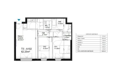 Appartement - 62 m² - 3 pièces