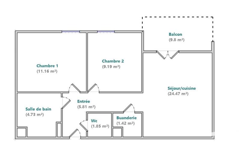 Appartement - 59 m² - 3 pièces