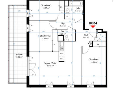 Appartement - 82 m² - 4 pièces