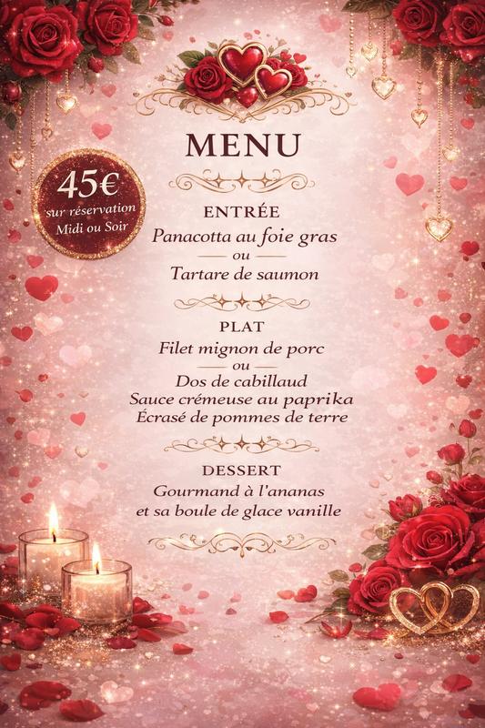 Repas de la St Valentin Restaurant l'Ecole des Gourmands